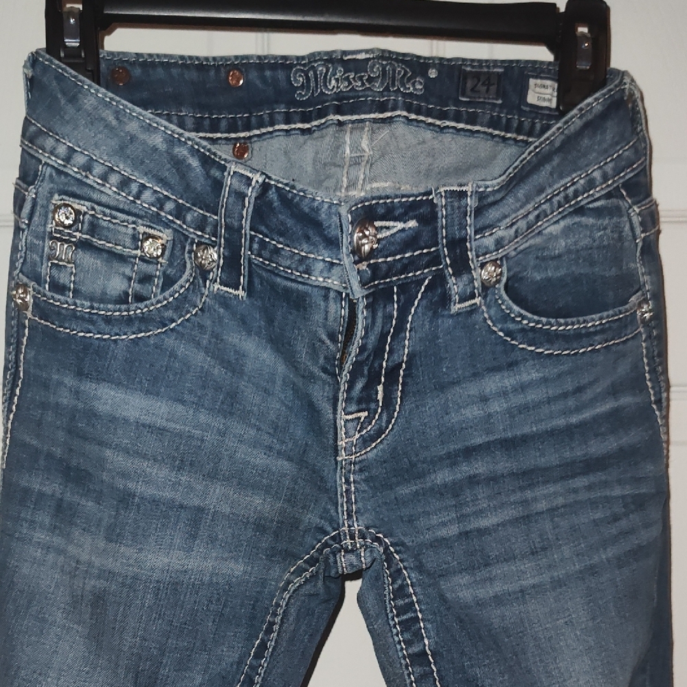 Miss Me Distressed Blue Jeans with White Stitching